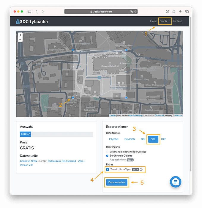 Export settings for 3D printing